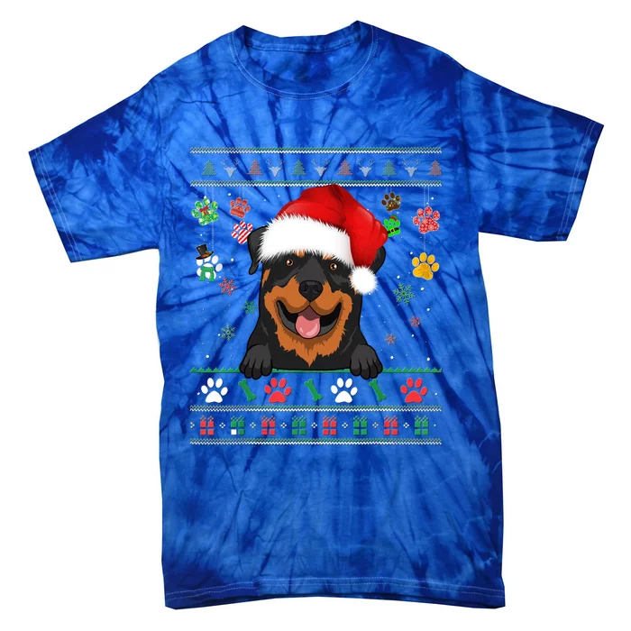 Cute Rottweiler Dog Xmas Santa Funny Ugly Christmas Gift Tie-Dye T-Shirt