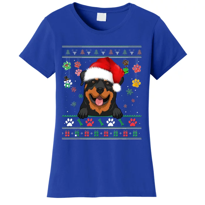 Cute Rottweiler Dog Xmas Santa Funny Ugly Christmas Gift Women's T-Shirt