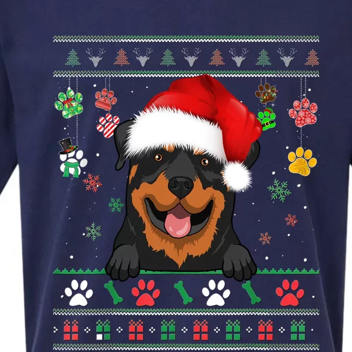 Cute Rottweiler Dog Xmas Santa Funny Ugly Christmas Gift Sueded Cloud Jersey T-Shirt