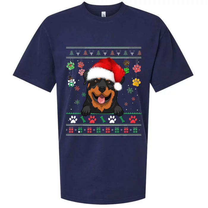 Cute Rottweiler Dog Xmas Santa Funny Ugly Christmas Gift Sueded Cloud Jersey T-Shirt