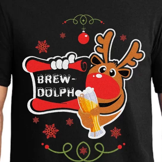 Christmas Rudolph Drinking Funny Brew Dolph For Beer Lovers Pajama Set