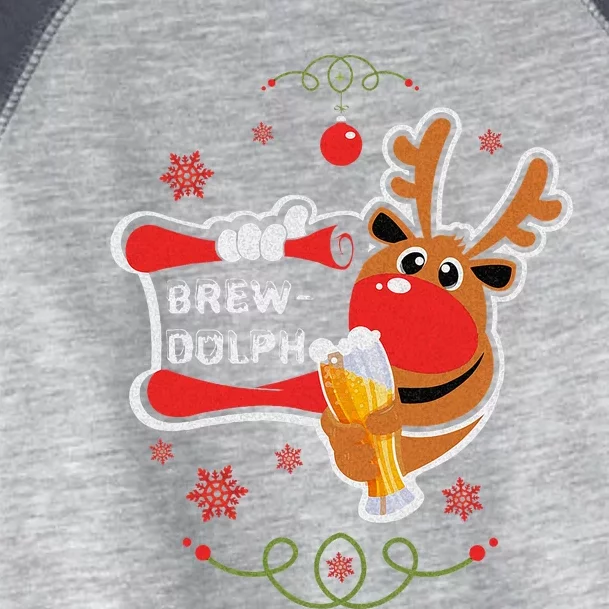 Christmas Rudolph Drinking Funny Brew Dolph For Beer Lovers Toddler Fine Jersey T-Shirt