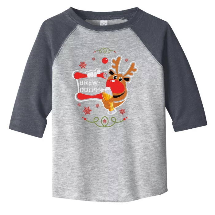 Christmas Rudolph Drinking Funny Brew Dolph For Beer Lovers Toddler Fine Jersey T-Shirt