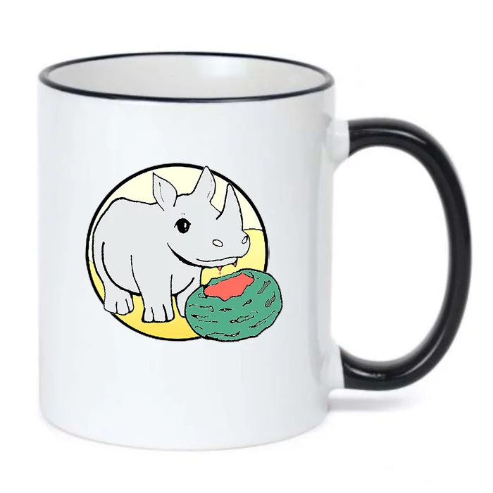 Cute Rhino Eating A Watermelon Funny Animal Lovers Black Color Changing Mug