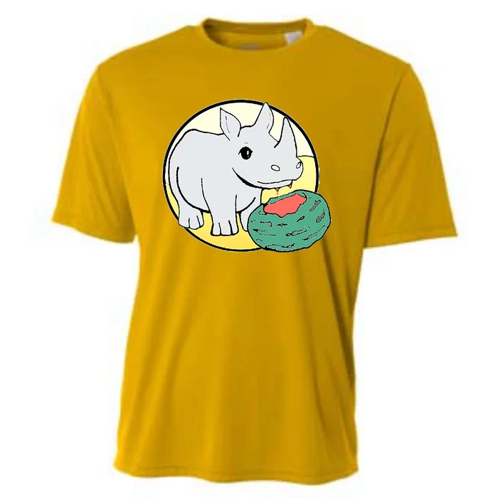 Cute Rhino Eating A Watermelon Funny Animal Lovers Cooling Performance Crew T-Shirt