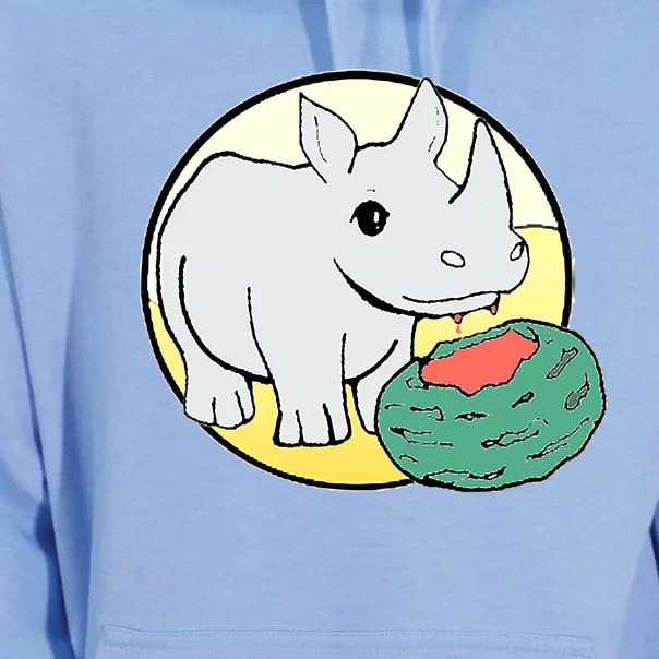 Cute Rhino Eating A Watermelon Funny Animal Lovers Unisex Surf Hoodie