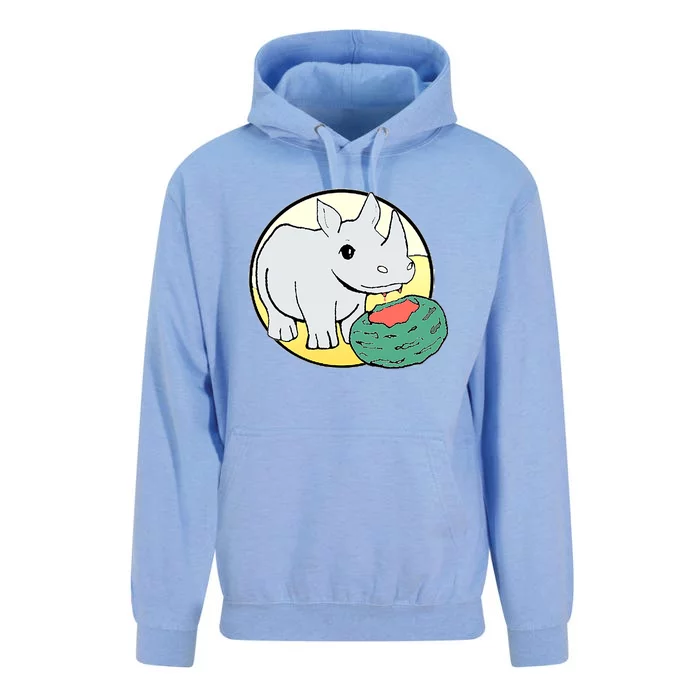 Cute Rhino Eating A Watermelon Funny Animal Lovers Unisex Surf Hoodie