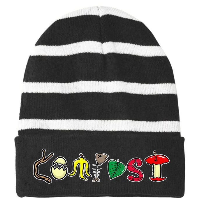 Composting Recycling Earth Day Compost Recycle Striped Beanie with Solid Band