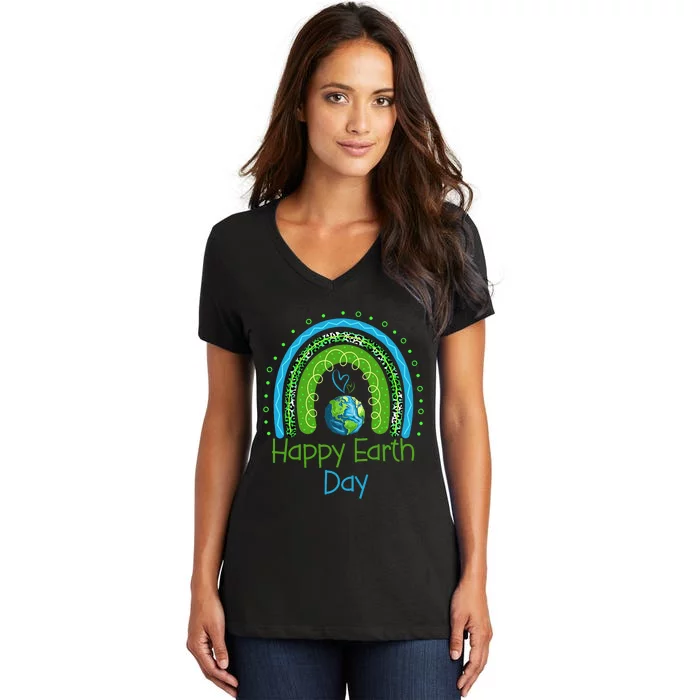 Cute Rainbow Earth Lover Women's V-Neck T-Shirt