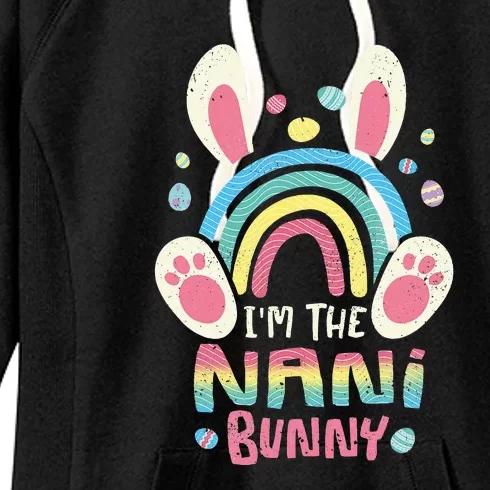 Cute Rainbow Easter Eggs Bunny Ears One Hoppy Nani Easter Women's Fleece Hoodie