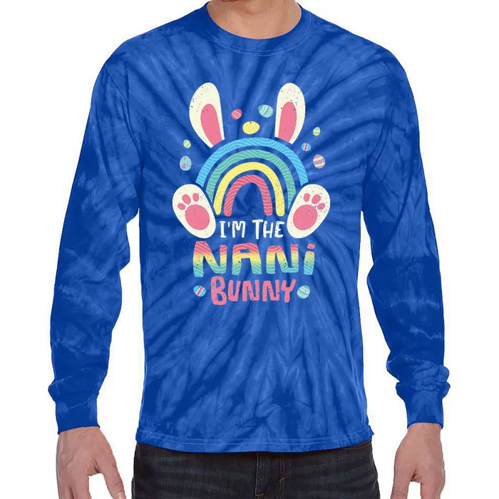 Cute Rainbow Easter Eggs Bunny Ears One Hoppy Nani Easter Tie-Dye Long Sleeve Shirt