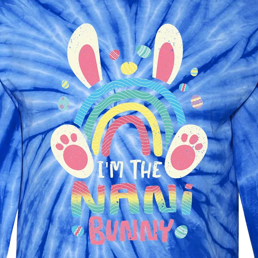 Cute Rainbow Easter Eggs Bunny Ears One Hoppy Nani Easter Tie-Dye Long Sleeve Shirt