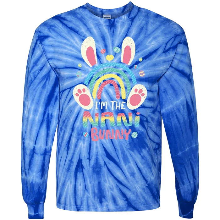 Cute Rainbow Easter Eggs Bunny Ears One Hoppy Nani Easter Tie-Dye Long Sleeve Shirt