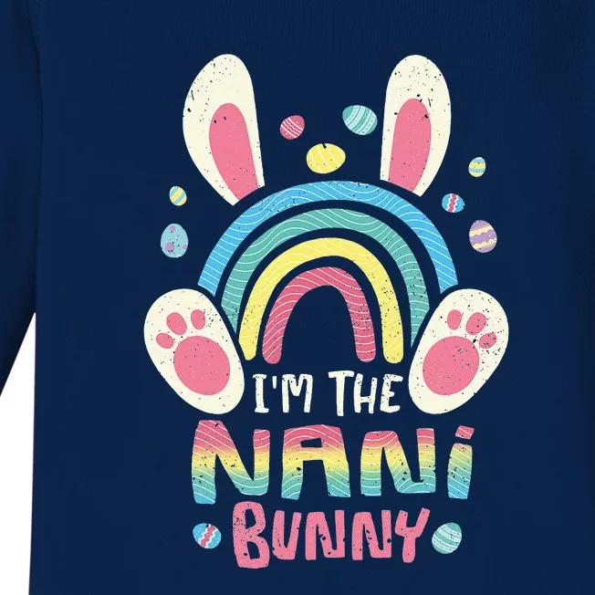 Cute Rainbow Easter Eggs Bunny Ears One Hoppy Nani Easter Baby Long Sleeve Bodysuit