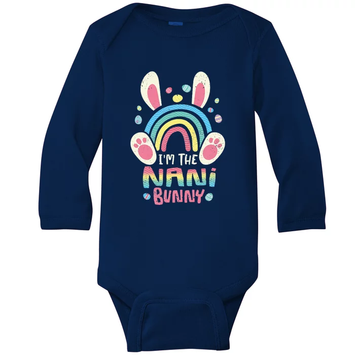 Cute Rainbow Easter Eggs Bunny Ears One Hoppy Nani Easter Baby Long Sleeve Bodysuit