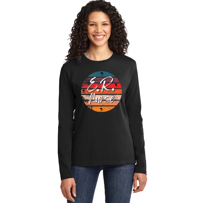 Cute Retro ER Emergency Room Registered Nurse RN LPN APRN Ladies Long Sleeve Shirt