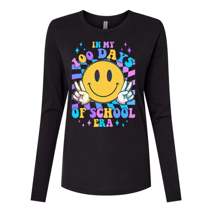 Cute Retro Emoji Smiley In My 100 Days Of School Era Womens Cotton Relaxed Long Sleeve T-Shirt