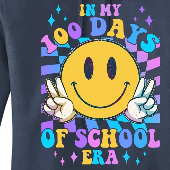 Cute Retro Emoji Smiley In My 100 Days Of School Era Women's Pullover Hoodie