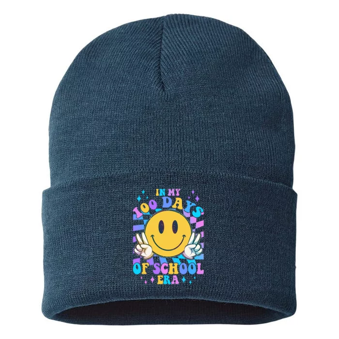 Cute Retro Emoji Smiley In My 100 Days Of School Era Sustainable Knit Beanie