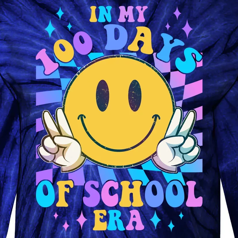 Cute Retro Emoji Smiley In My 100 Days Of School Era Tie-Dye Long Sleeve Shirt