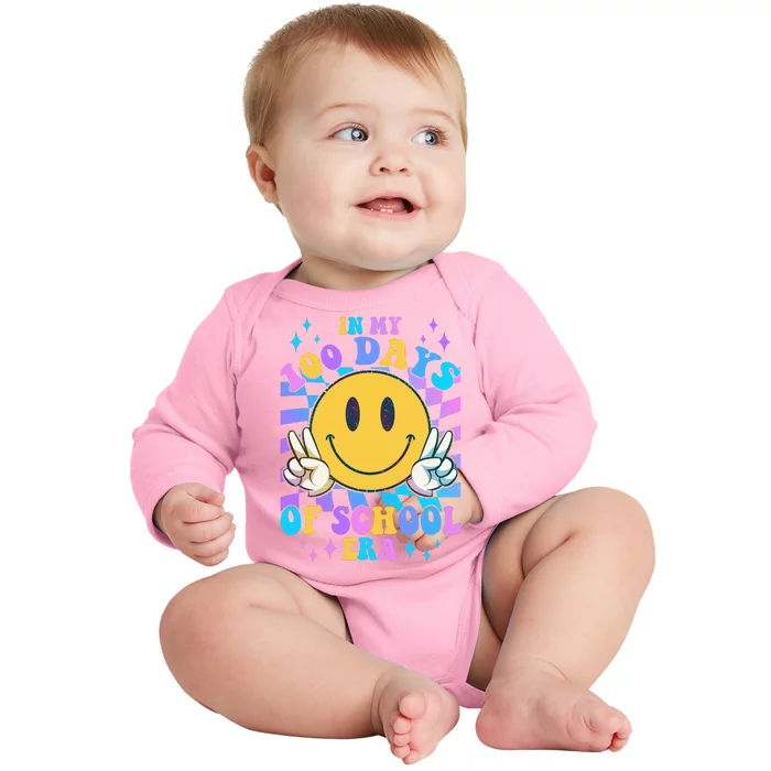 Cute Retro Emoji Smiley In My 100 Days Of School Era Baby Long Sleeve Bodysuit