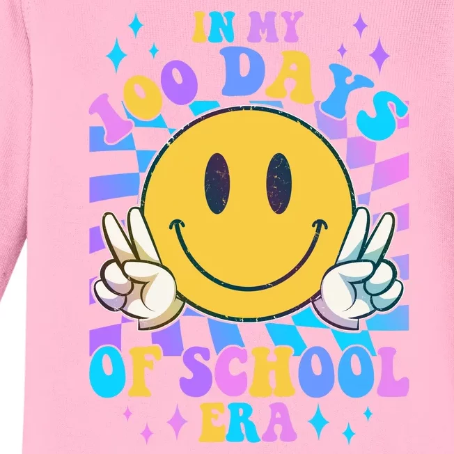 Cute Retro Emoji Smiley In My 100 Days Of School Era Baby Long Sleeve Bodysuit