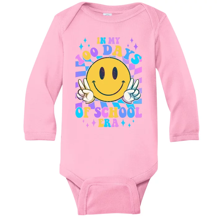 Cute Retro Emoji Smiley In My 100 Days Of School Era Baby Long Sleeve Bodysuit