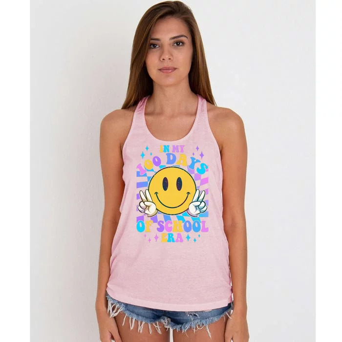 Cute Retro Emoji Smiley In My 100 Days Of School Era Women's Knotted Racerback Tank