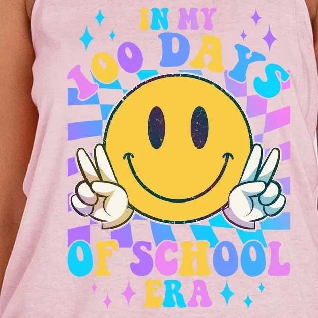 Cute Retro Emoji Smiley In My 100 Days Of School Era Women's Knotted Racerback Tank