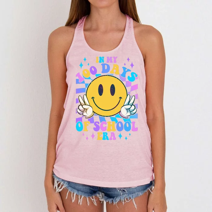 Cute Retro Emoji Smiley In My 100 Days Of School Era Women's Knotted Racerback Tank