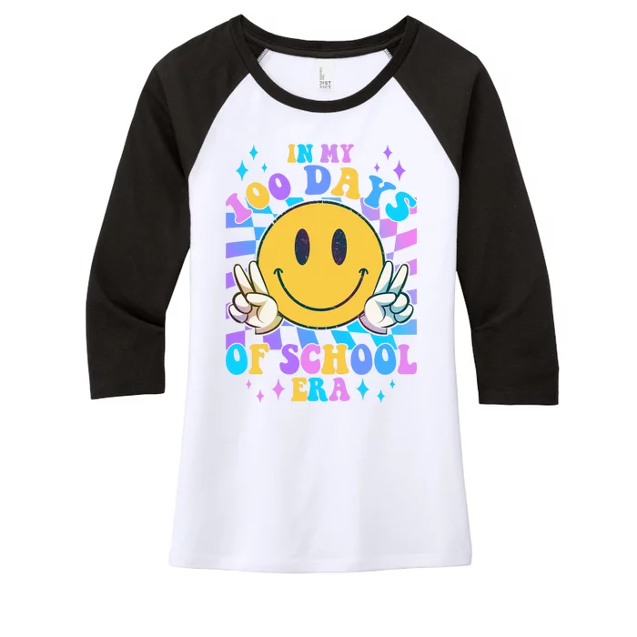 Cute Retro Emoji Smiley In My 100 Days Of School Era Women's Tri-Blend 3/4-Sleeve Raglan Shirt