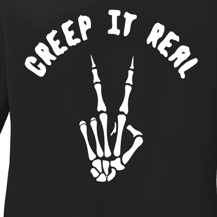 Creep It Real Skeleton Hand Funny Halloween Ladies Long Sleeve Shirt