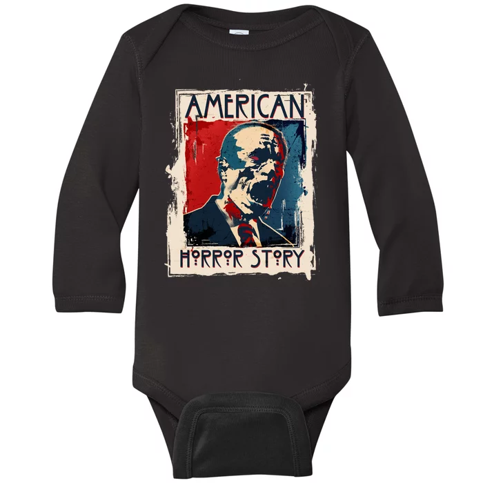 Creepy American Horror Story Zombie President Biden Baby Long Sleeve Bodysuit