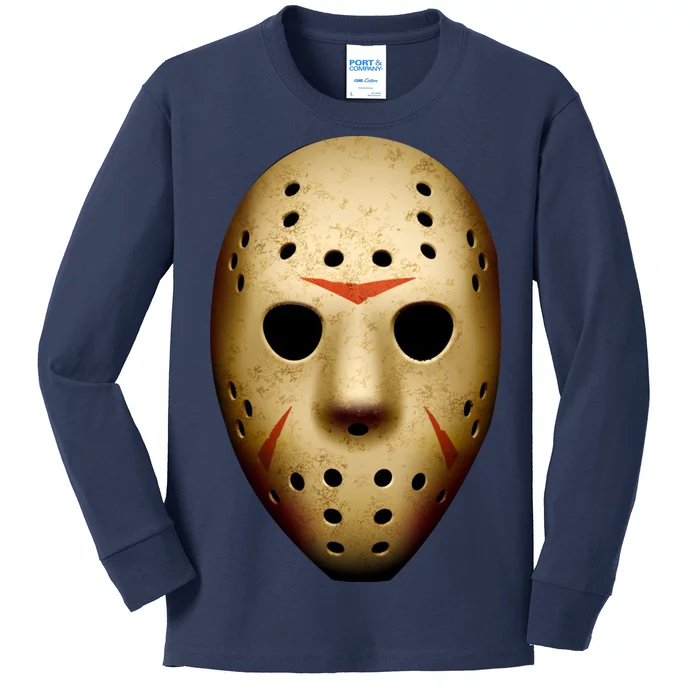 Creepy Goalie Hockey Halloween Mask Kids Long Sleeve Shirt