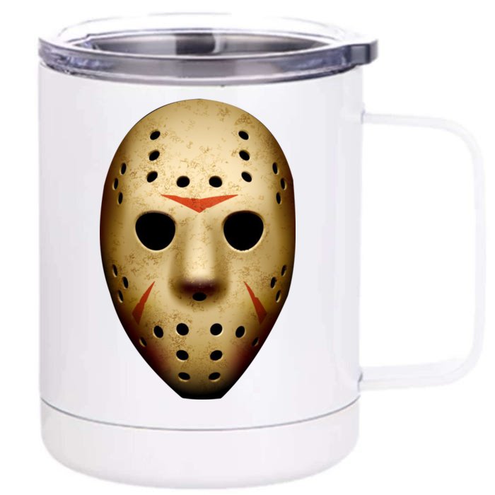 Creepy Goalie Hockey Halloween Mask Front & Back 12oz Stainless Steel Tumbler Cup