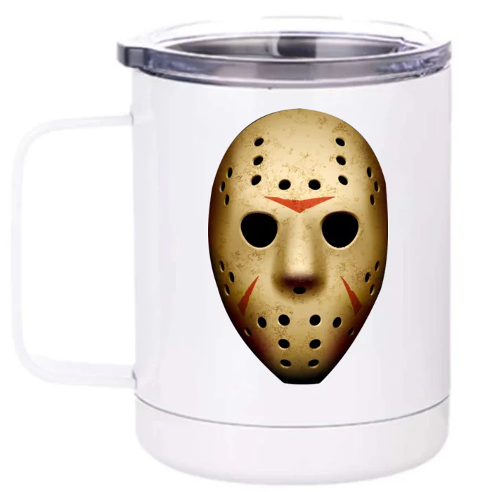 Creepy Goalie Hockey Halloween Mask Front & Back 12oz Stainless Steel Tumbler Cup