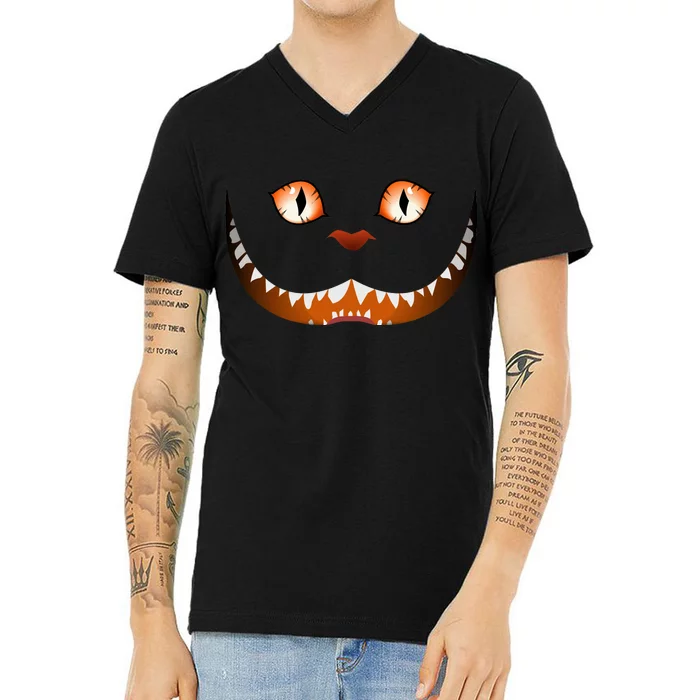 Creepy Halloween Cat Face V-Neck T-Shirt