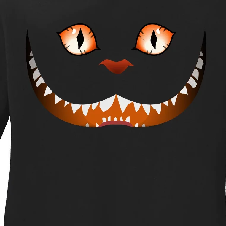 Creepy Halloween Cat Face Ladies Long Sleeve Shirt