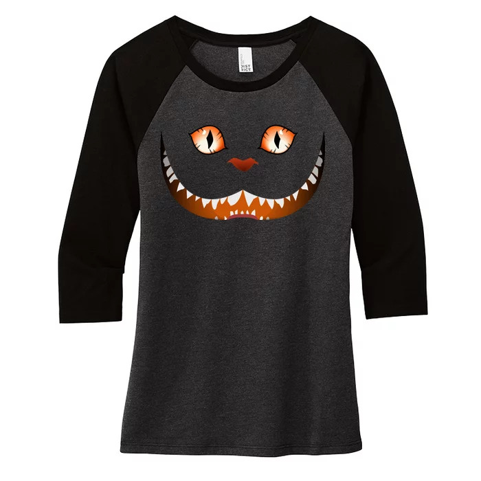 Creepy Halloween Cat Face Women's Tri-Blend 3/4-Sleeve Raglan Shirt