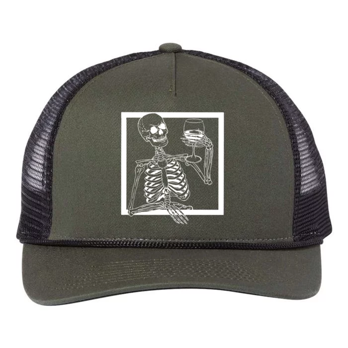 Creepy Skeleton Wine Retro Rope Trucker Hat Cap