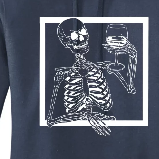 Creepy Skeleton Wine Women's Pullover Hoodie