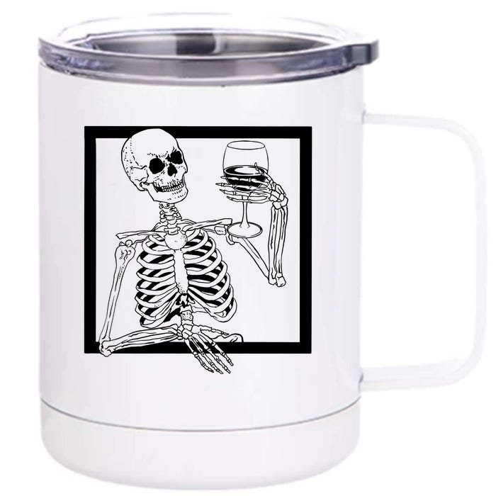 Creepy Skeleton Wine Front & Back 12oz Stainless Steel Tumbler Cup