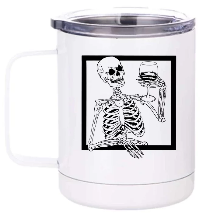 Creepy Skeleton Wine Front & Back 12oz Stainless Steel Tumbler Cup