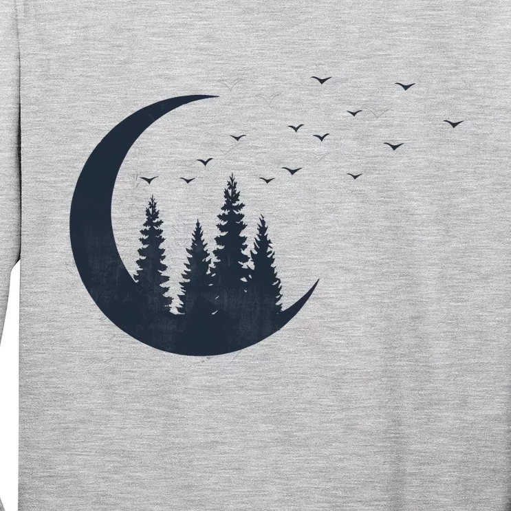 Crescent Moon Flocking Birds Long Sleeve Shirt