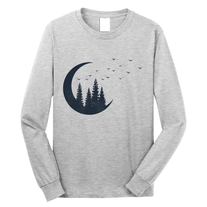 Crescent Moon Flocking Birds Long Sleeve Shirt