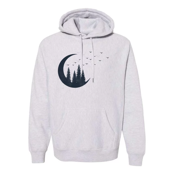 Crescent Moon Flocking Birds Premium Hoodie