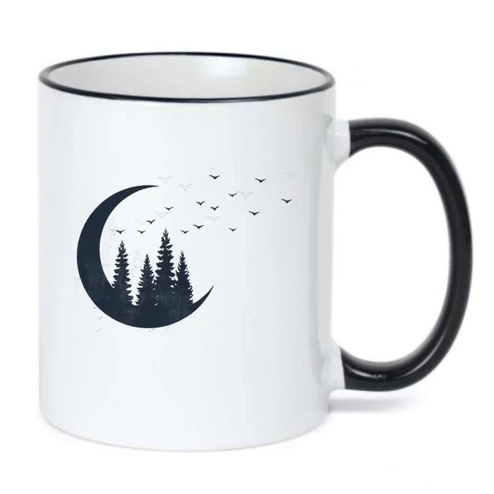 Crescent Moon Flocking Birds Black Color Changing Mug