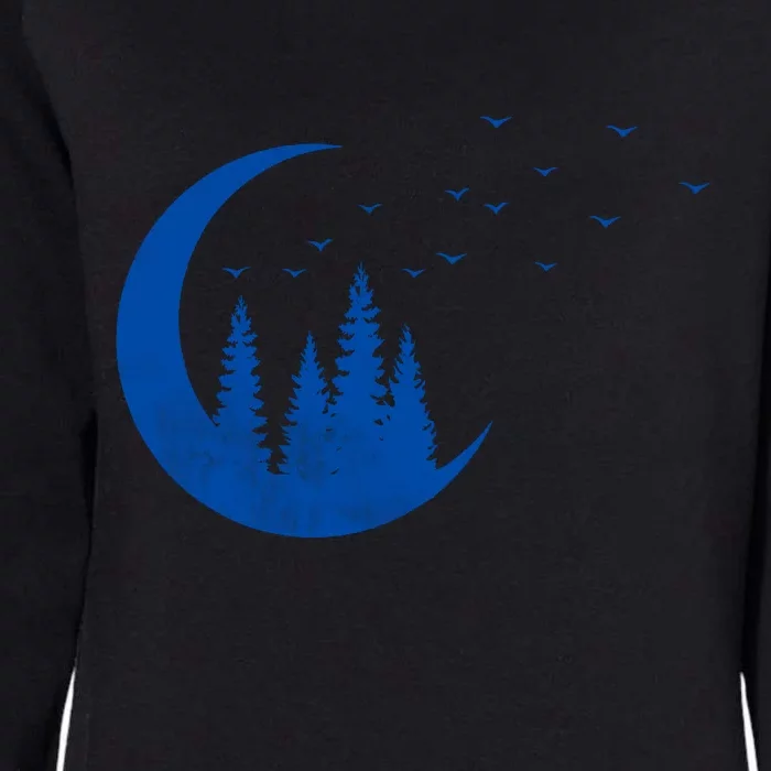 Crescent Moon Flocking Birds Womens California Wash Sweatshirt