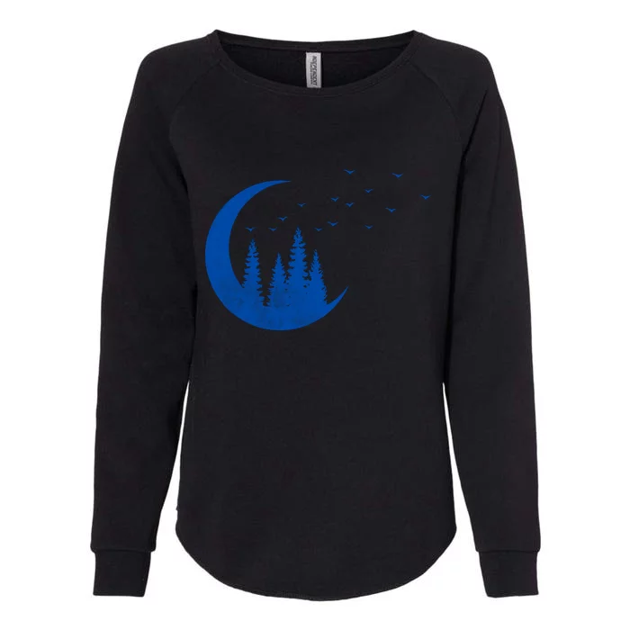 Crescent Moon Flocking Birds Womens California Wash Sweatshirt