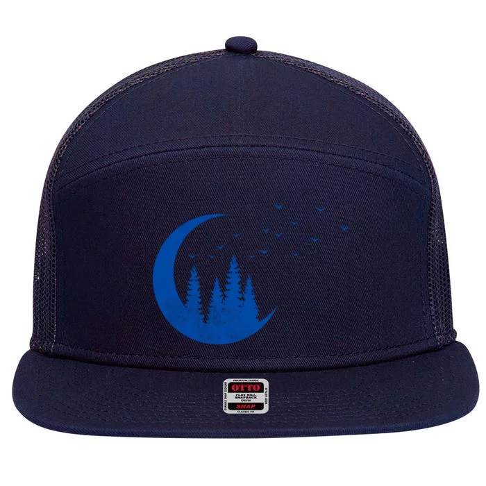 Crescent Moon Flocking Birds 7 Panel Mesh Trucker Snapback Hat